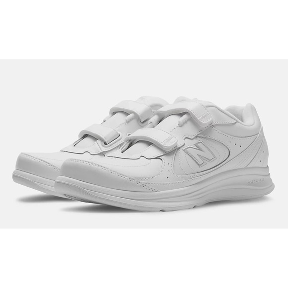 New Balance® (Men's 12 D) 577v1 Hook & Loop Leather Walking Shoes in White/White